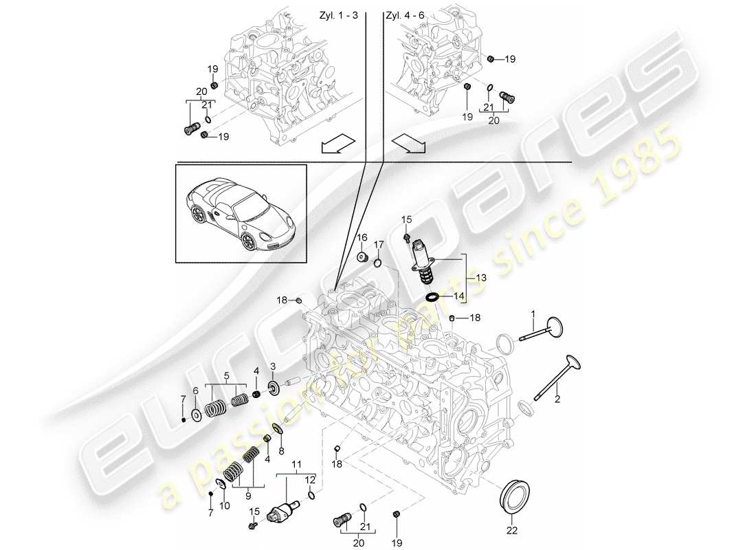 porsche 2010 (987 boxster) culasse schéma des pièces