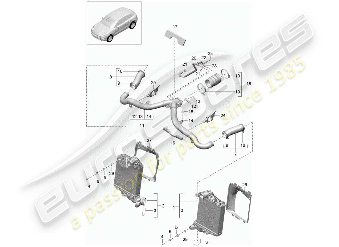 porsche 2015 (macan) refroidisseur d'air schéma des pièces