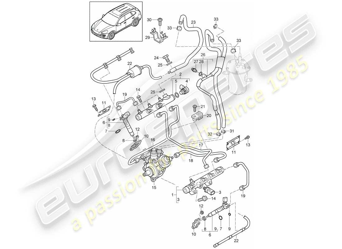 porsche 2011 (cayenne e2 92a) tuyau de collecte de carburant schéma des pièces