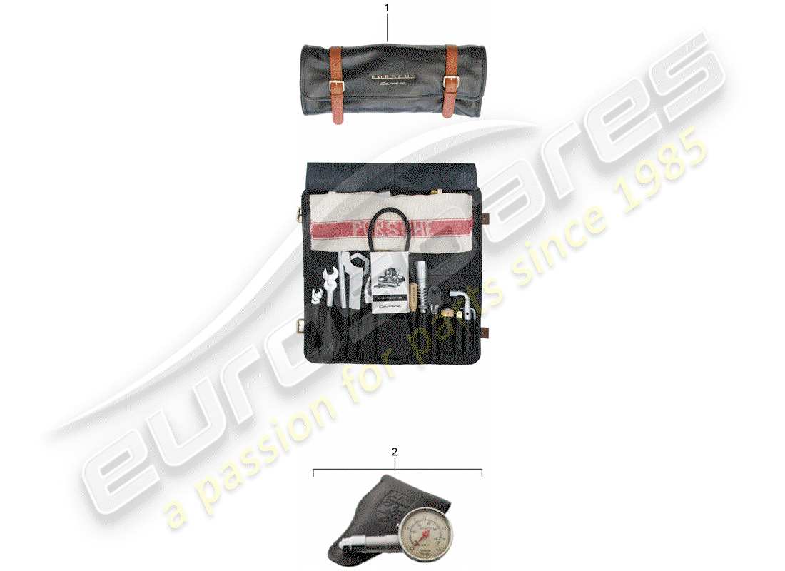 porsche classic accessories (2002) tool bag with tools part diagram