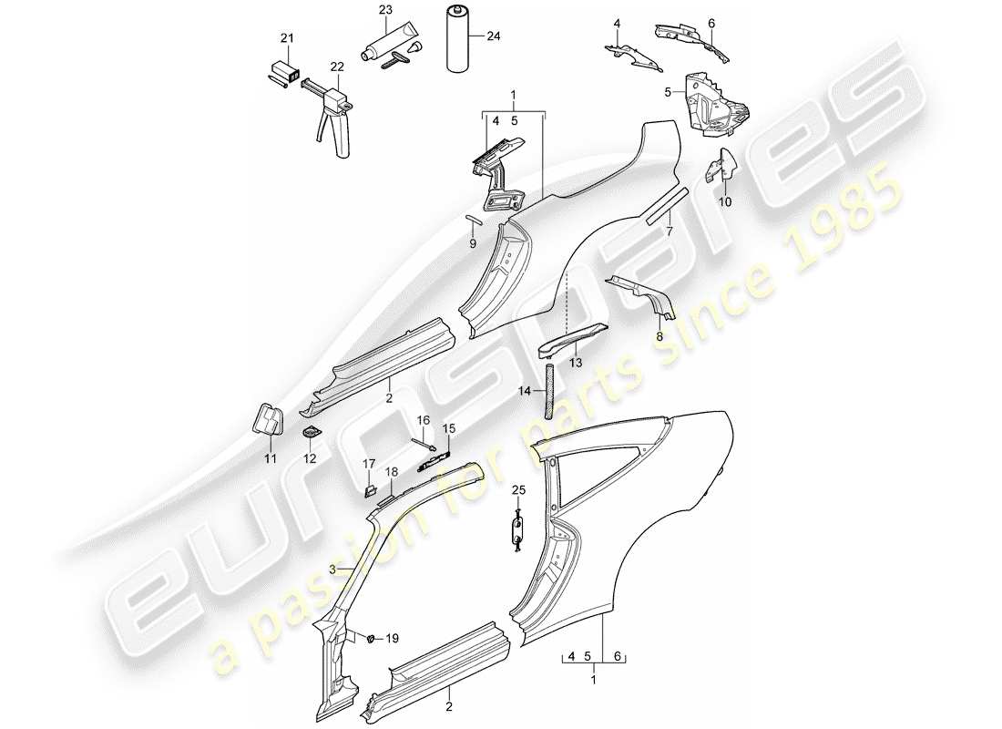porsche 2011 (997-2) panneau latéral schéma des pièces