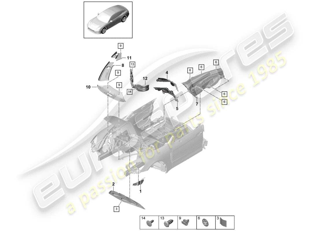 porsche 2017 (panamera 971-1) absorbeur de bruit schéma des pièces