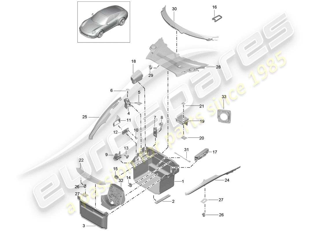 porsche 2013 (991-1) coffre à bagages schéma des pièces