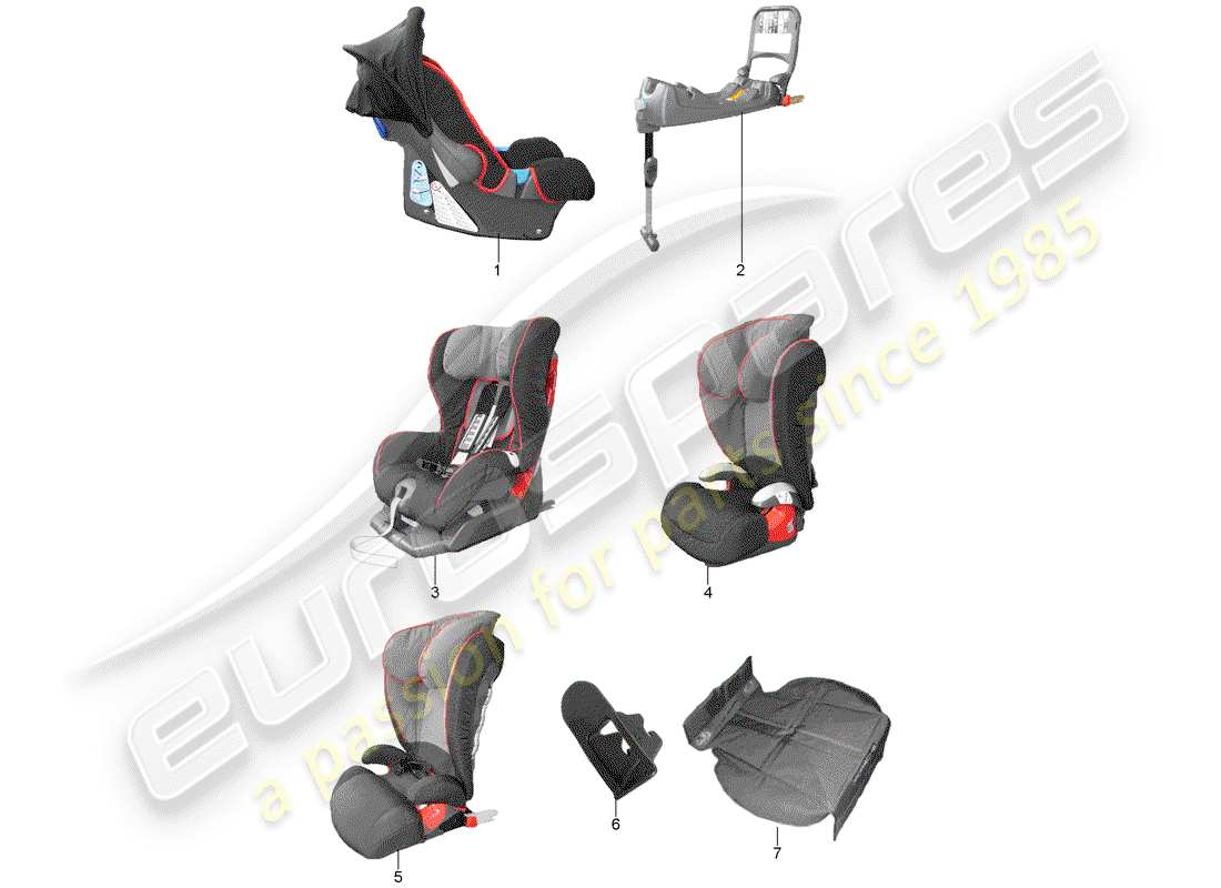 porsche 2012 (tequipment 98x/99x) siège d'enfant schéma des pièces