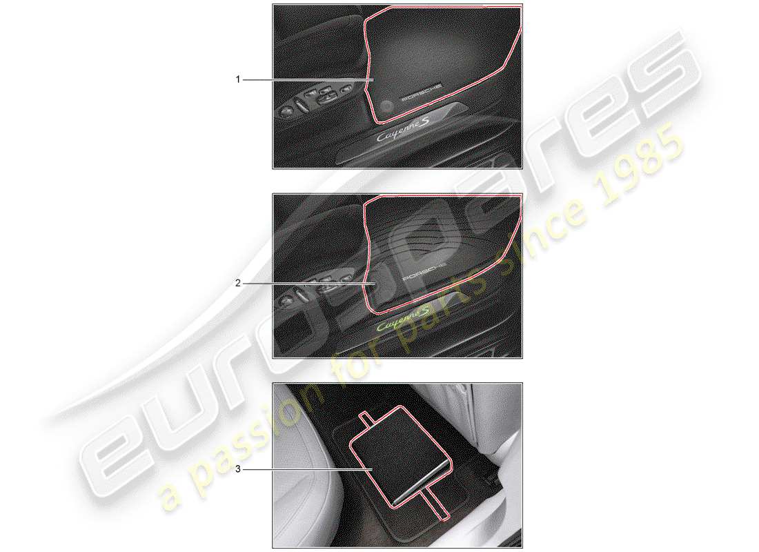 porsche 2012 (tequipment cayenne) 1 set de tapis de sol schéma des pièces