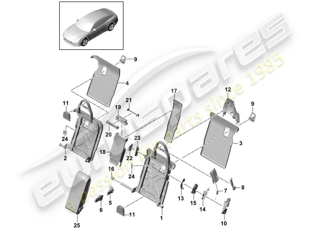 porsche 2019 (panamera 971-1) dossier de banquette arrière schéma des pièces