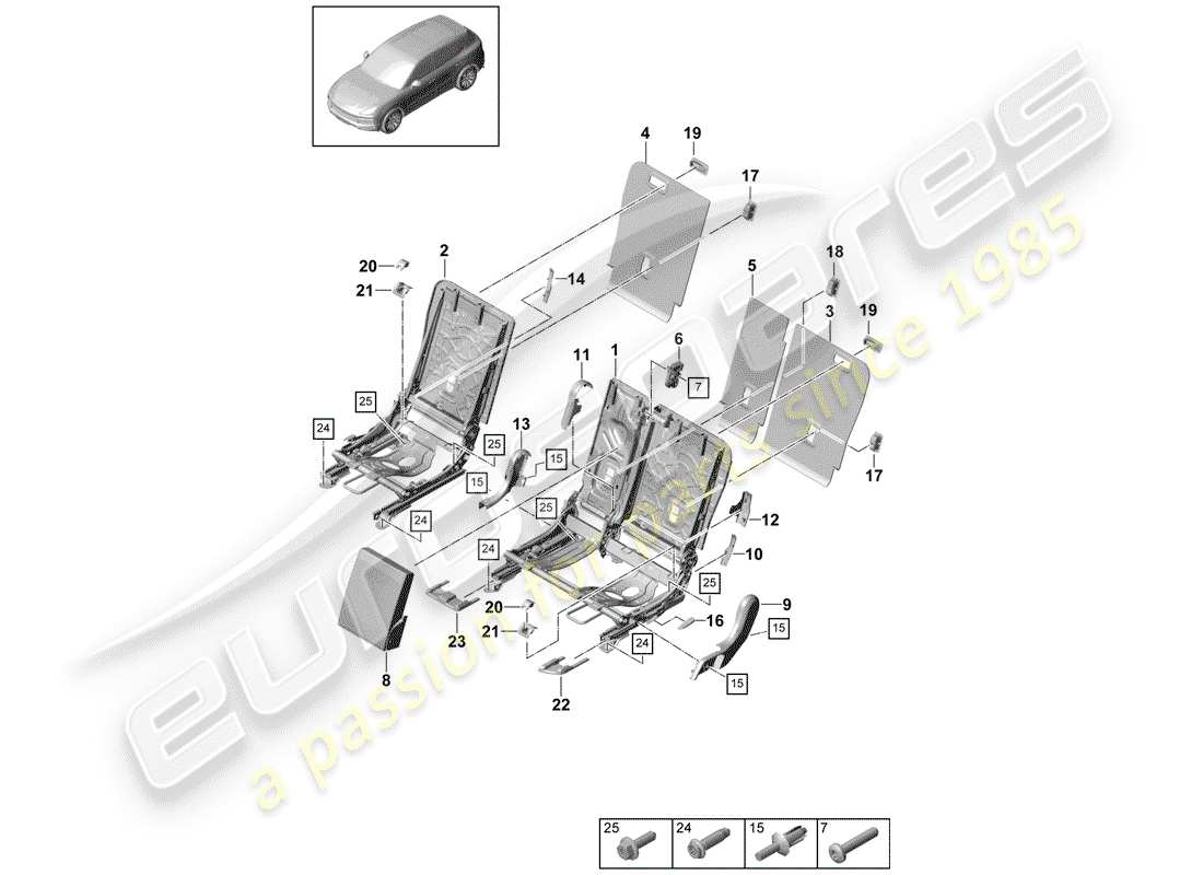 porsche 2020 (cayenne e3 9ya/9yb) dossier de banquette arrière schéma des pièces