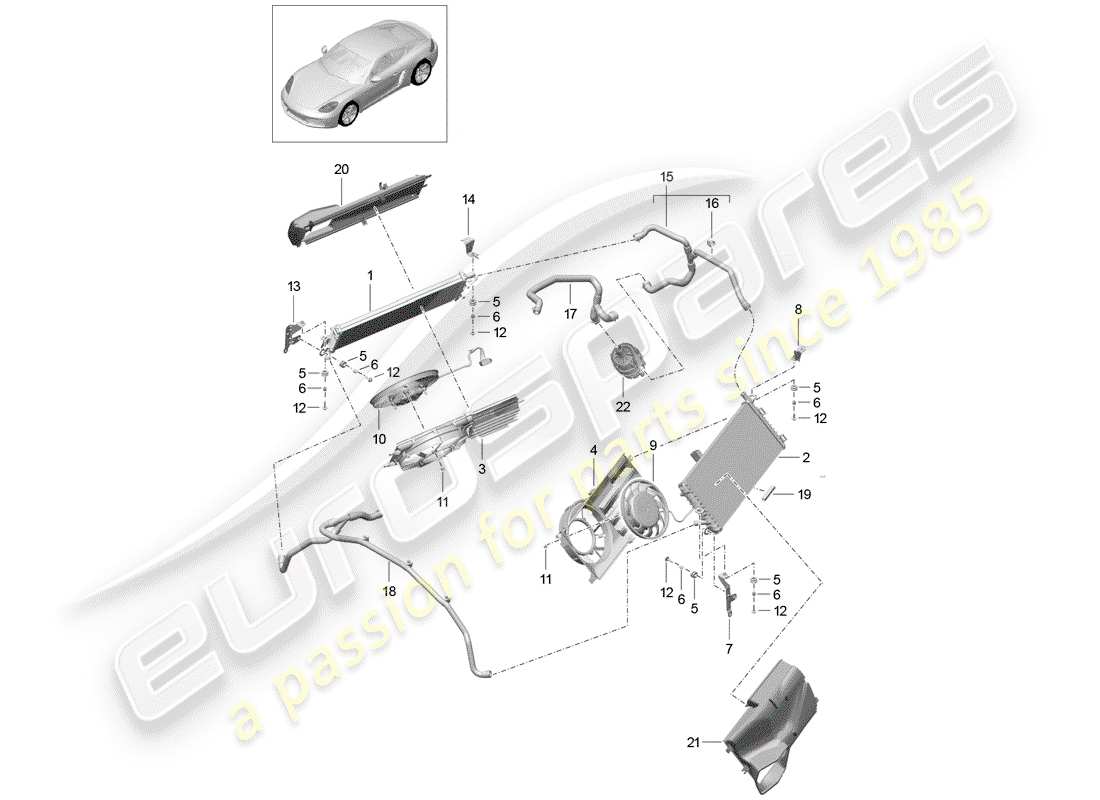 porsche 2018 (718 cayman) refroidissement par eau schéma des pièces