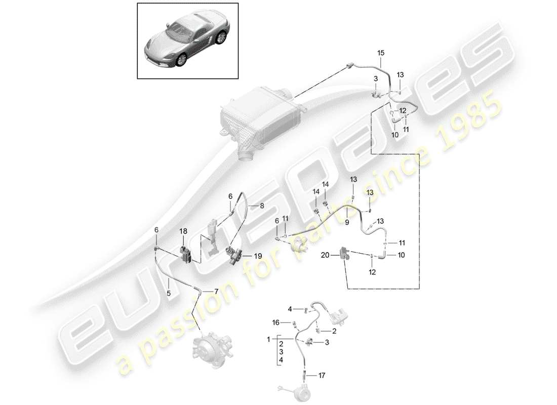 porsche 2020 (718 boxster) diagramme de pièce de la ligne de contrôle