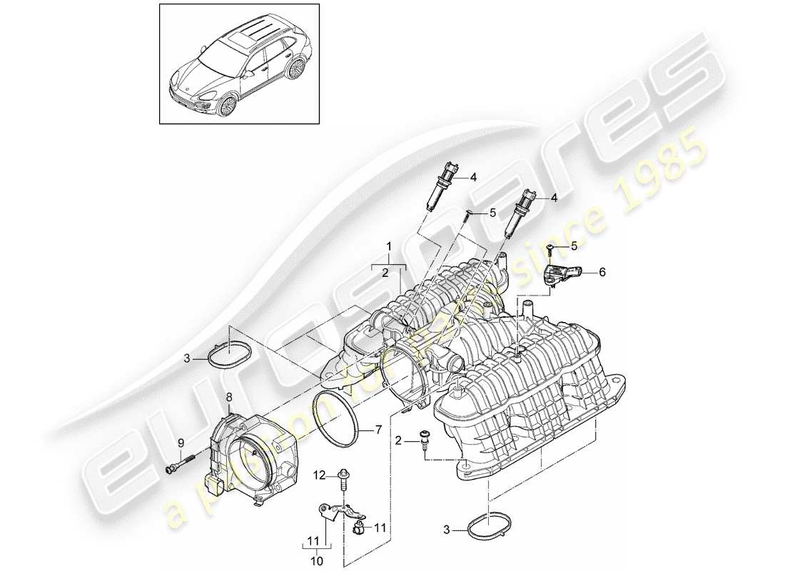 porsche 2018 (cayenne e2 92a) distributeur d'air d'admission schéma des pièces