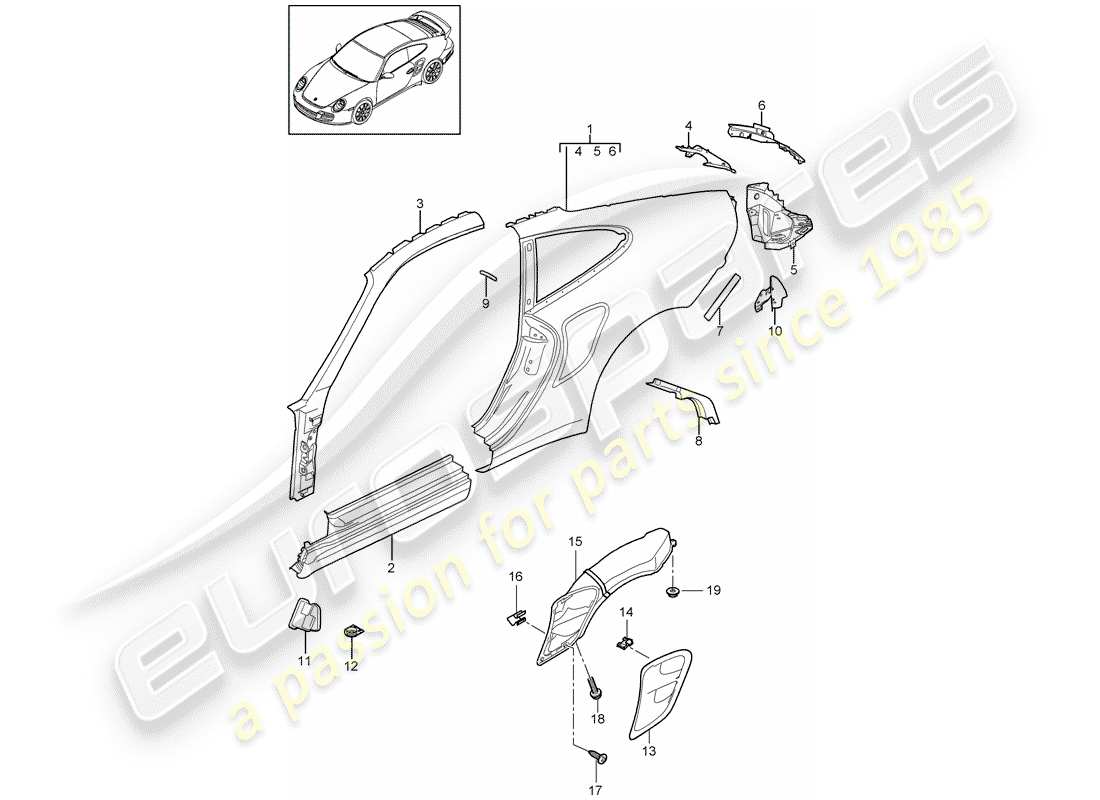 porsche 2012 (997-2 turbo / gt2 rs) panneau latéral schéma des pièces