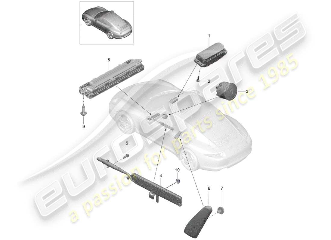 porsche 991 (2012) schéma des pièces de l'airbag