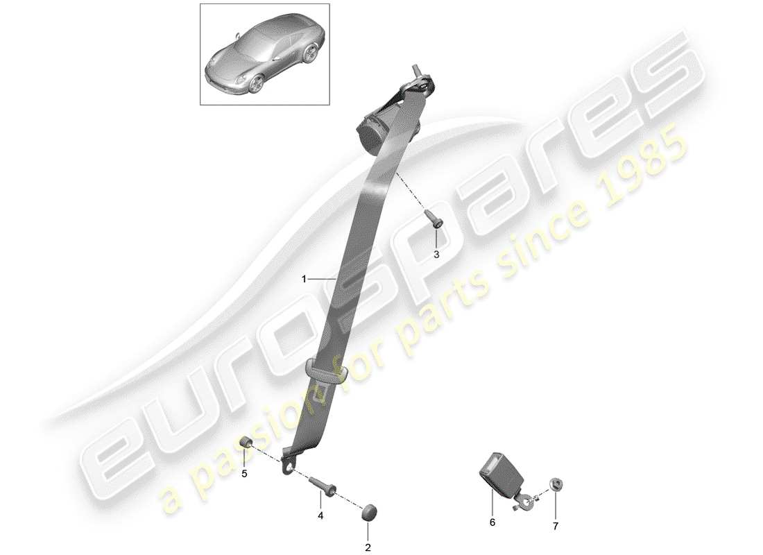 porsche 2012 (991-1) ceinture de sécurité à trois points schéma des pièces