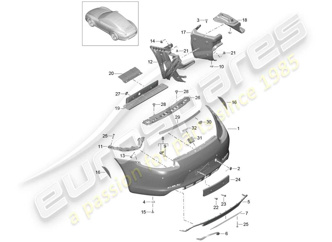 porsche 2012 (991-1) pare-chocs schéma des pièces