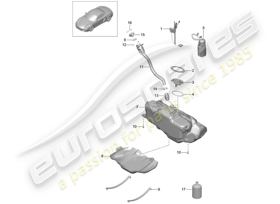 porsche 2016 (981 boxster) réservoir d'essence schéma des pièces