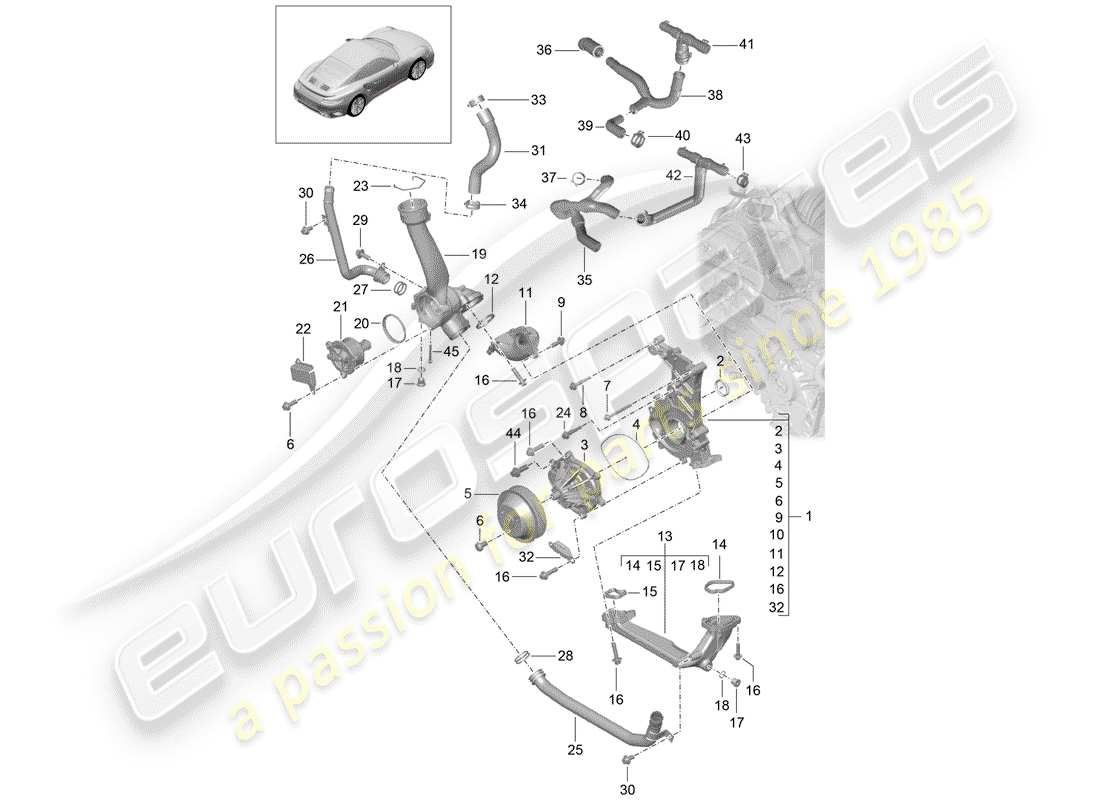 porsche 2020 (991-2 turbo) pompe à eau schéma des pièces