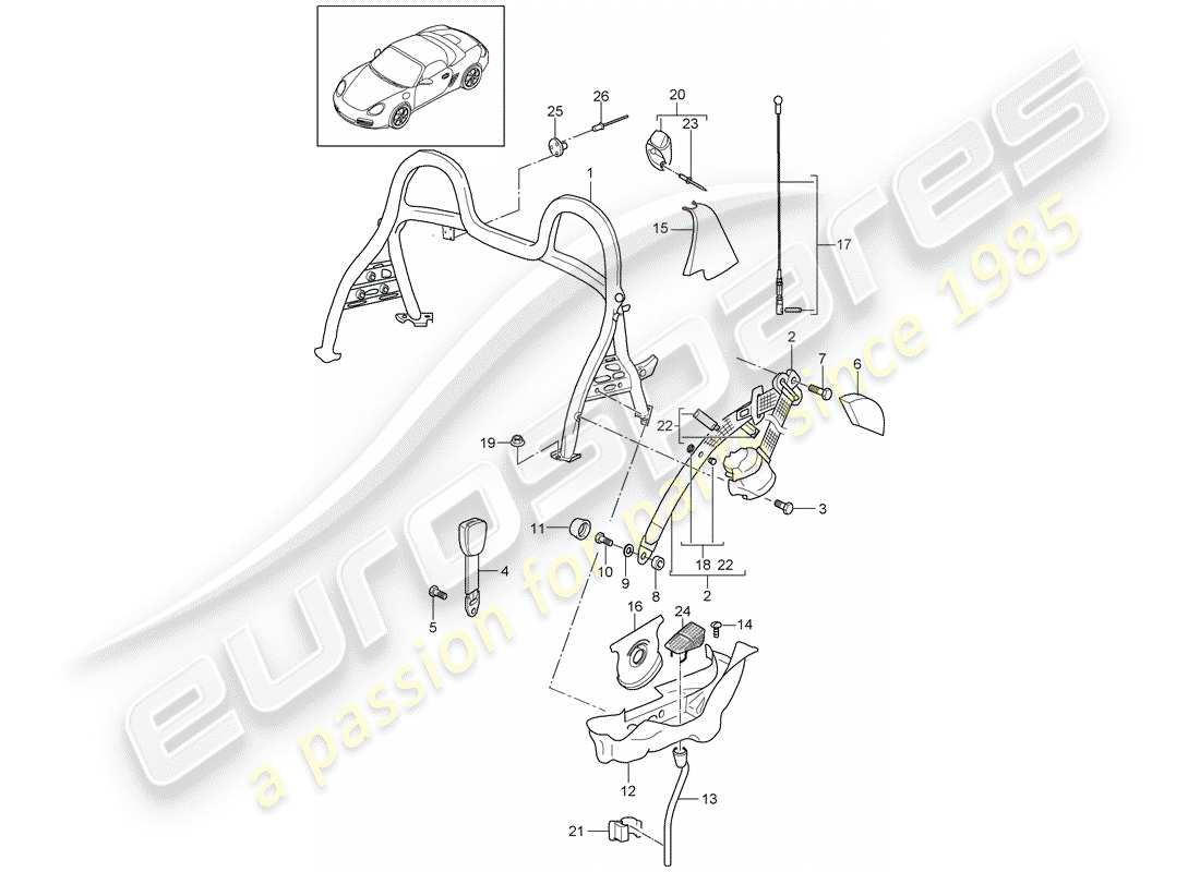 porsche 2010 (987 boxster) roll bar schéma des pièces