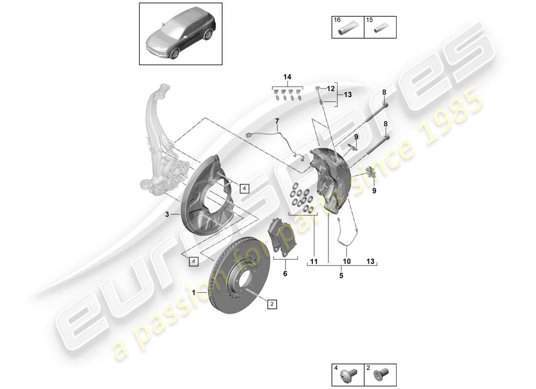 porsche 2020 (cayenne e3 9ya/9yb) freins à disque schéma des pièces
