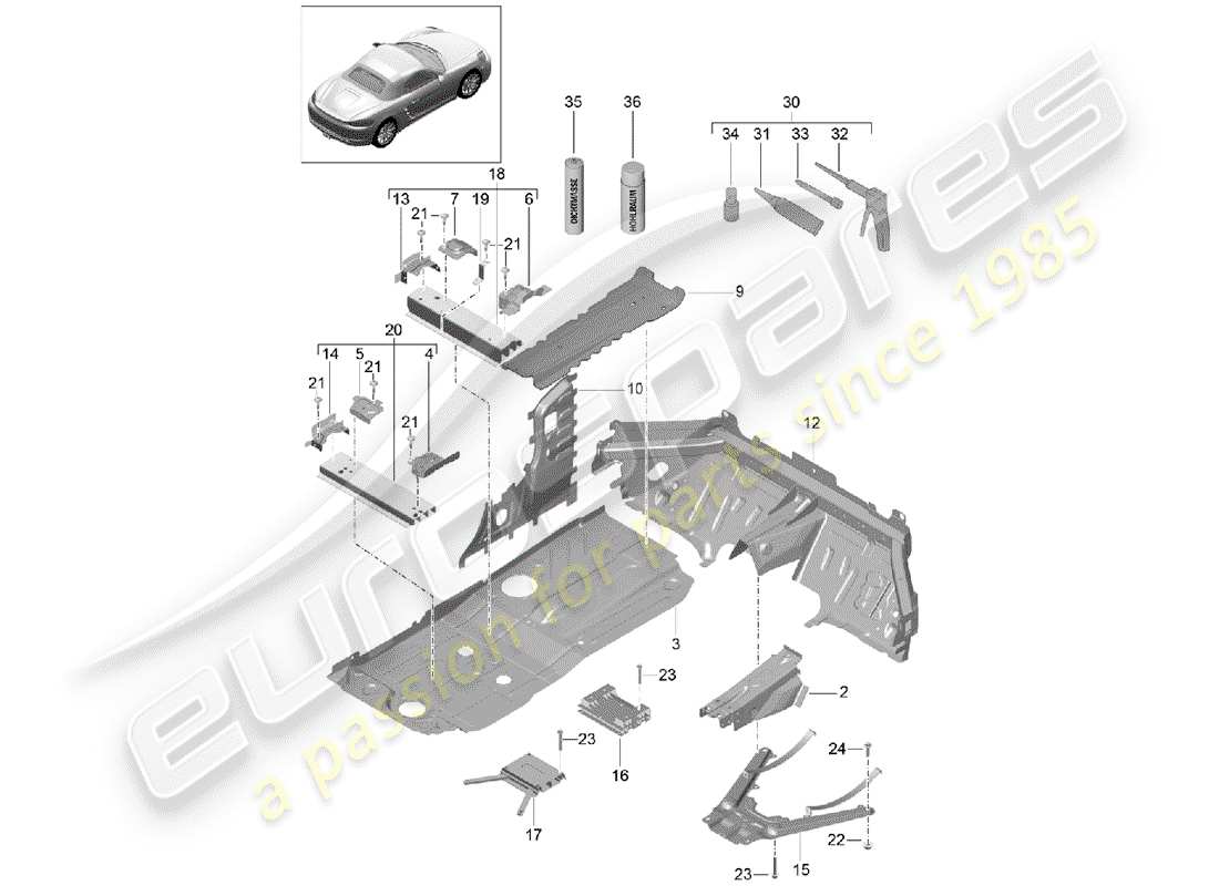 porsche 2020 (718 boxster) plaques de sol schéma des pièces