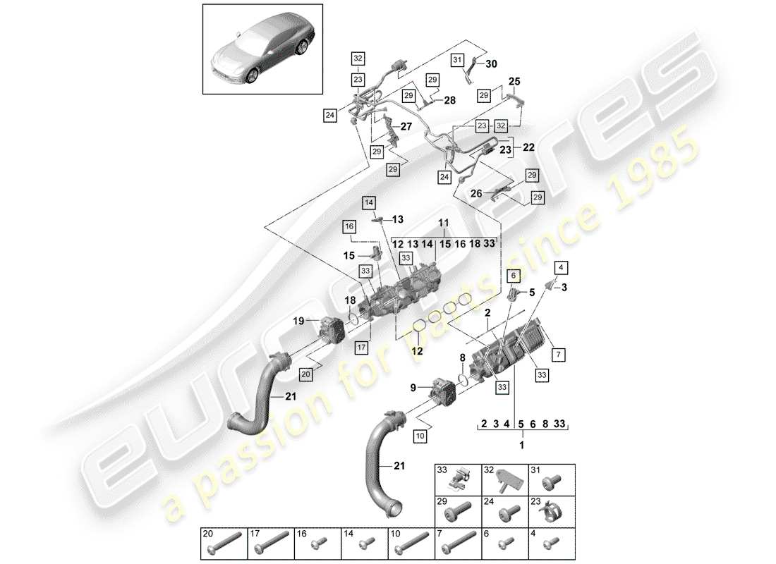 porsche 2019 (panamera 971-1) tuyau d'admission schéma des pièces