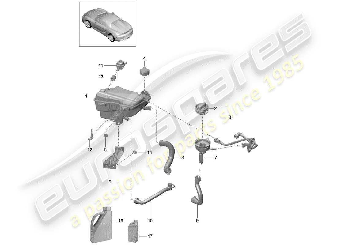 porsche 2016 (981 boxster spyder) refroidissement par eau 3 schéma des pièces