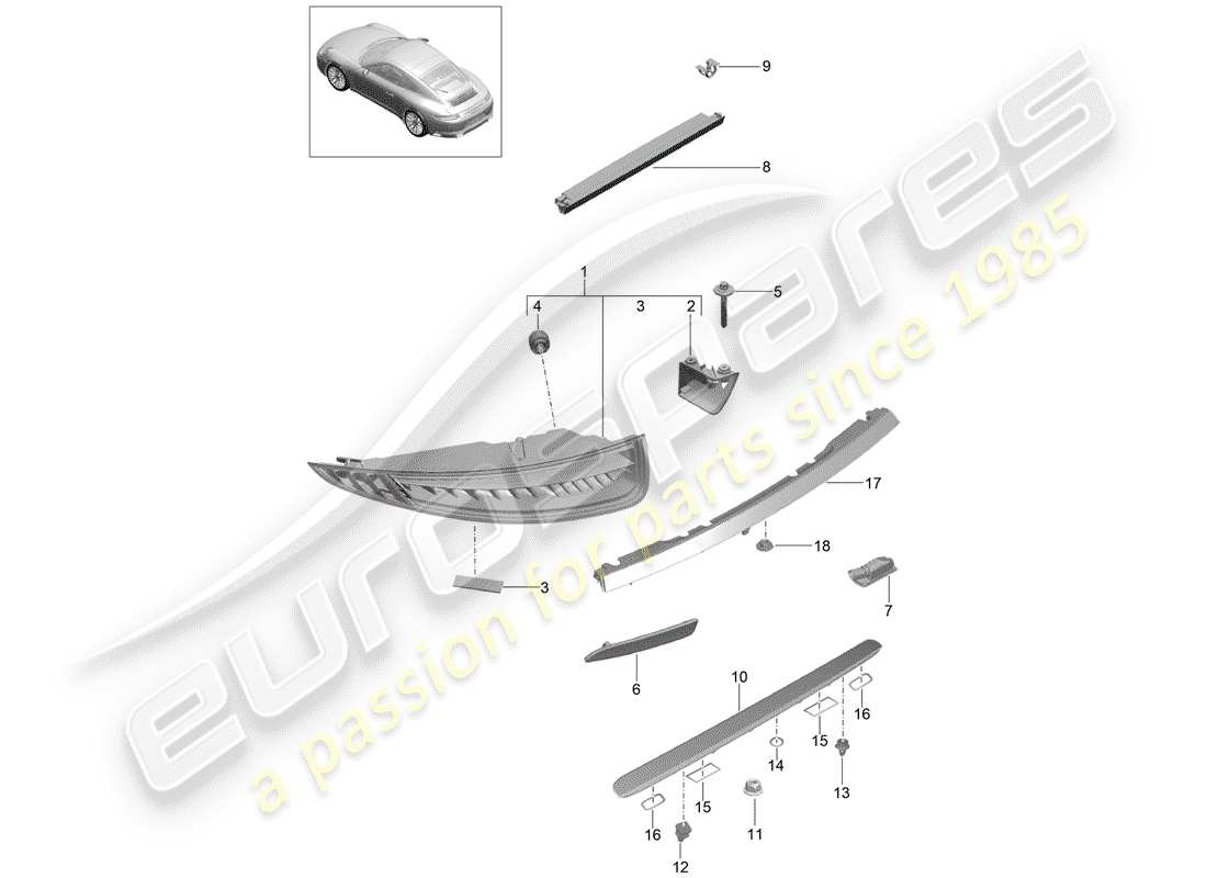 porsche 2019 (991-2) feu arrière schéma des pièces