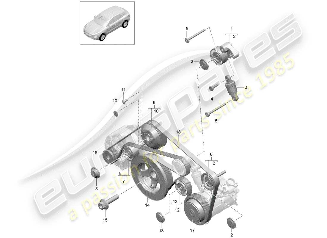 porsche 2017 (macan) amortisseur de tension de courroie schéma des pièces
