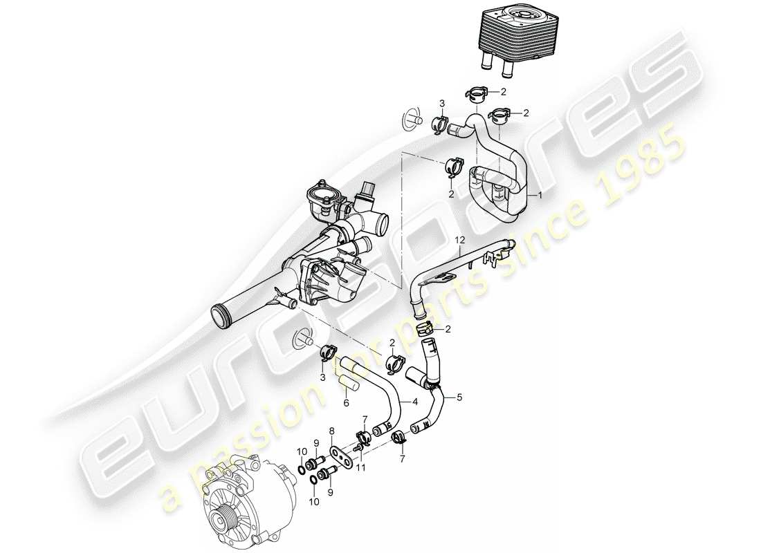 porsche 2010 (cayenne e1 9pa) refroidissement par eau 2 schéma des pièces