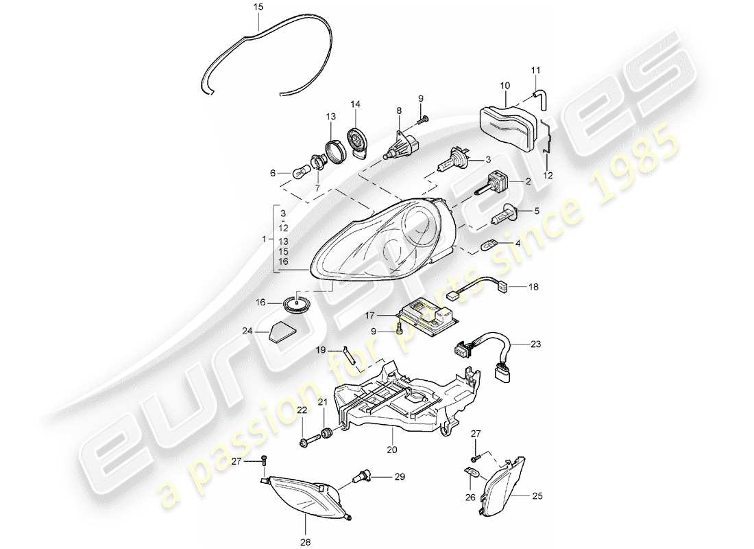 porsche 2003 (cayenne e1 9pa) schéma des pièces des phares