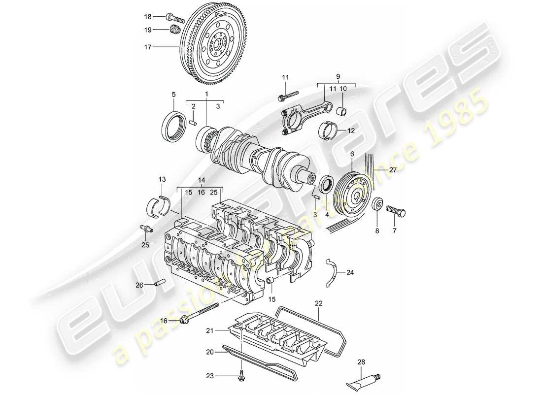 porsche 1997 (986 boxster) diagramme de pièce de vilebrequin