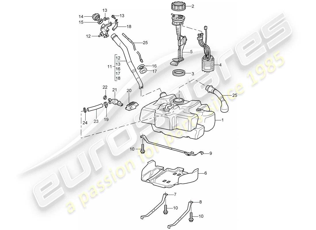 porsche 1997 (986 boxster) réservoir de carburant schéma des pièces