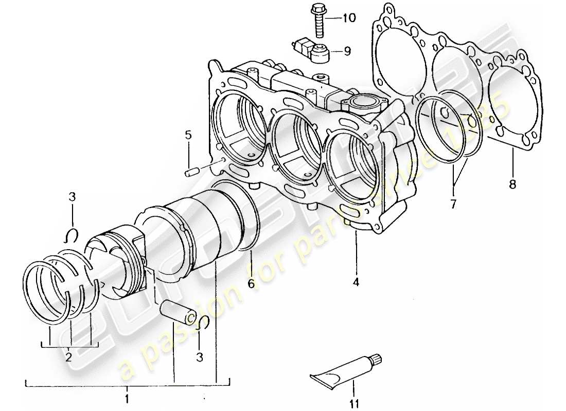 porsche 2001 (996 turbo / gt2) cylindre avec pistons - voir manuel d'atelier schéma des pièces