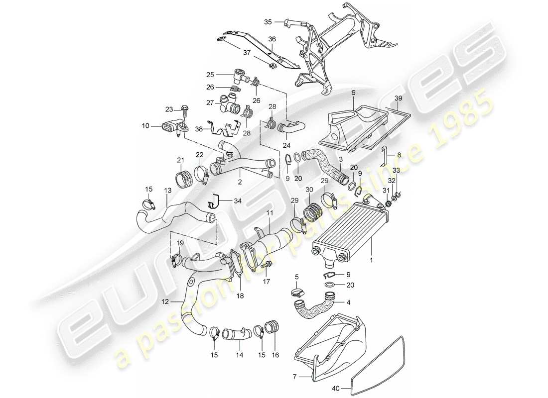 porsche 2001 (996 turbo / gt2) schéma des pièces de turbochargement