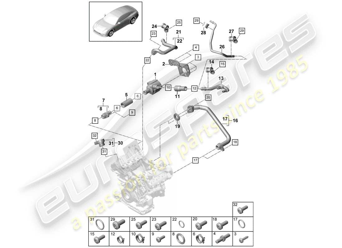 porsche 2017 (panamera 971-1) refroidissement par eau schéma des pièces