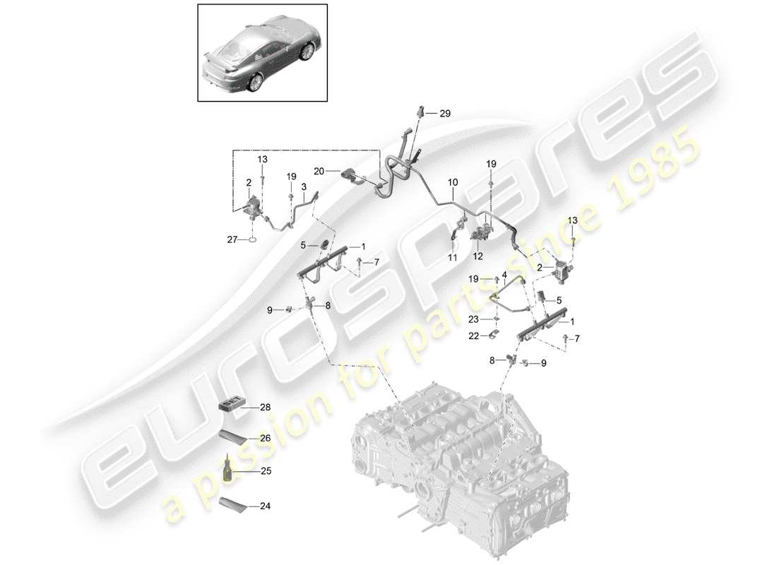 porsche 2018 (991-2 r/gt3/rs) tuyau de récupération de carburant schéma des pièces