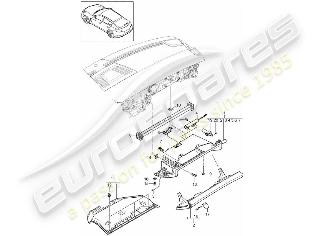 porsche 2013 (panamera 970) garniture du tableau de bord schéma des pièces