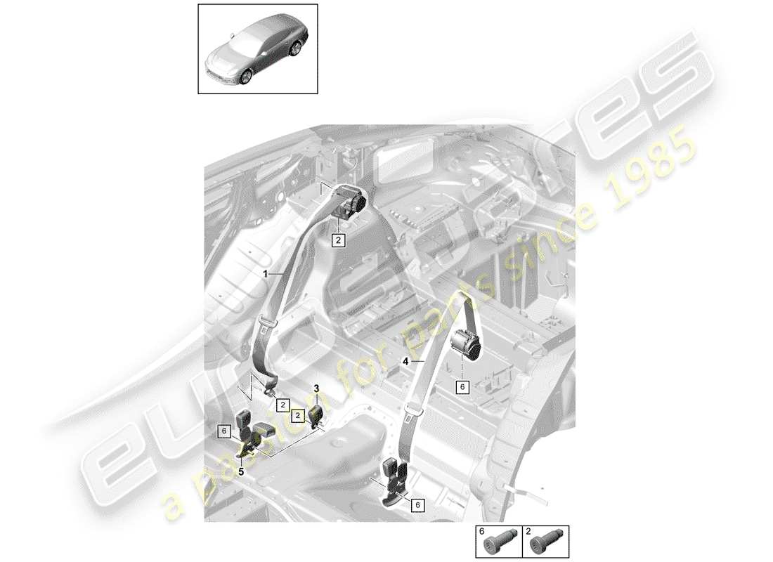 porsche 2020 (panamera 971-1) ceinture de sécurité avec schéma des pièces