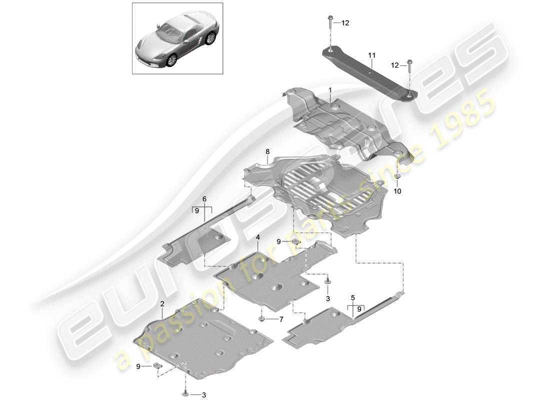 porsche 2017 (718 boxster) diagramme des pièces de doublure