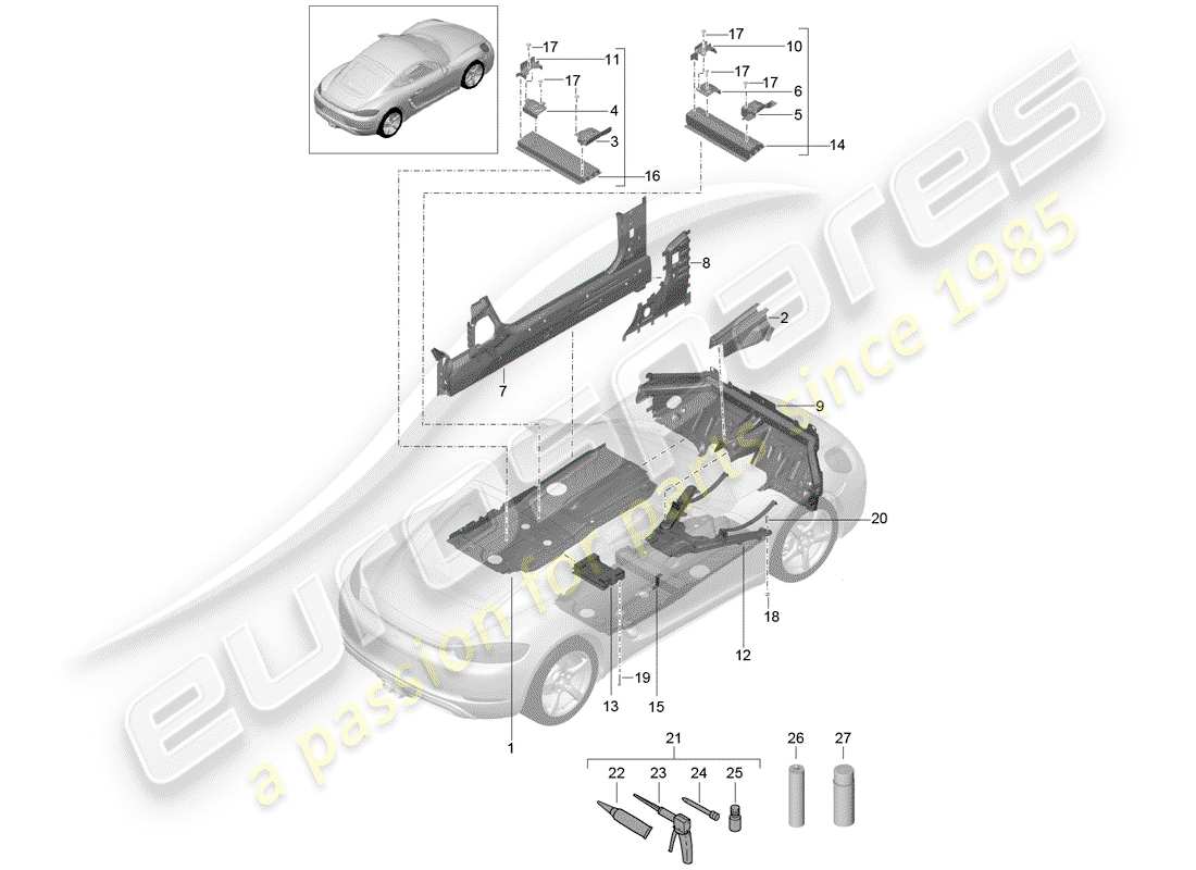 porsche 2018 (718 cayman) plaques de sol schéma des pièces