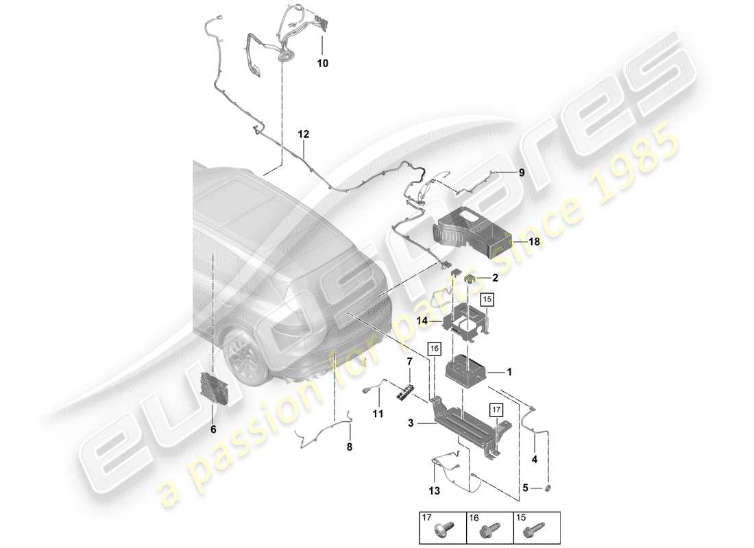 porsche 2020 (cayenne e3 9ya/9yb) batterie schéma des pièces