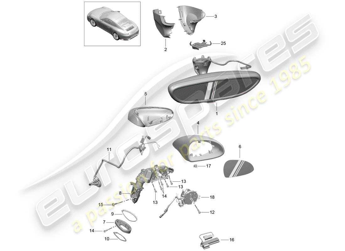 porsche 2019 (991-2) rétroviseur intérieur schéma des pièces