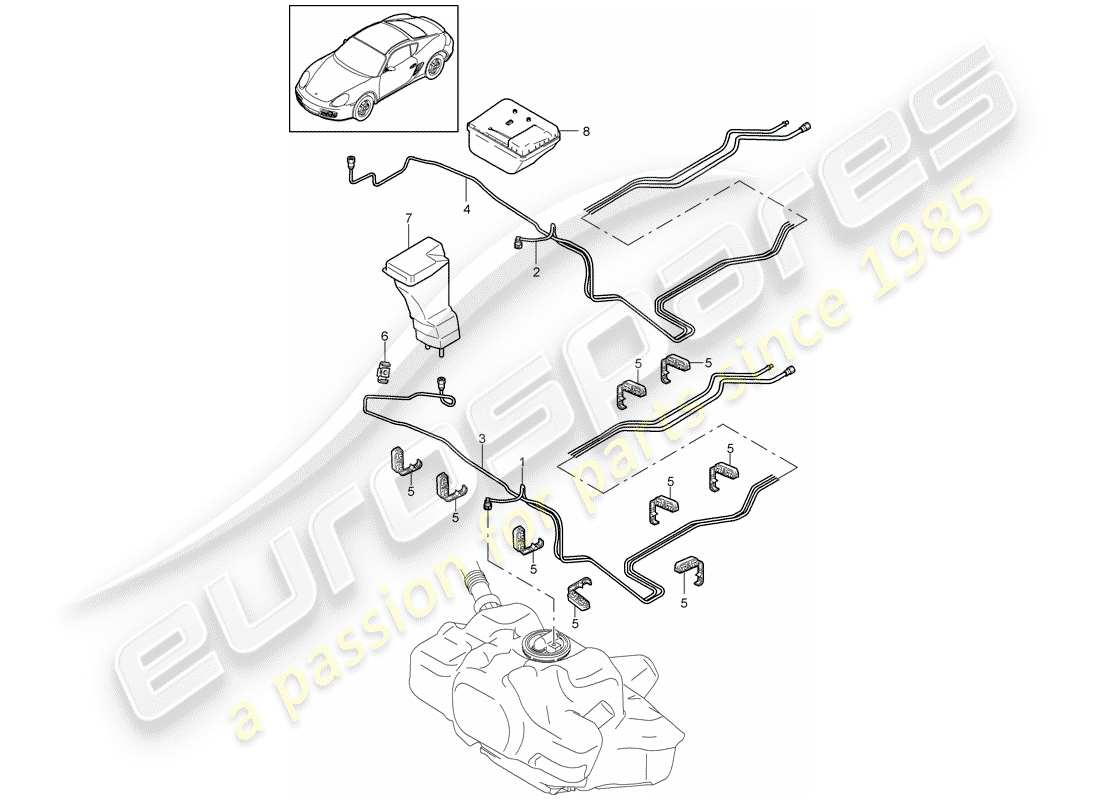porsche 2011 (987 cayman) système de carburant schéma des pièces
