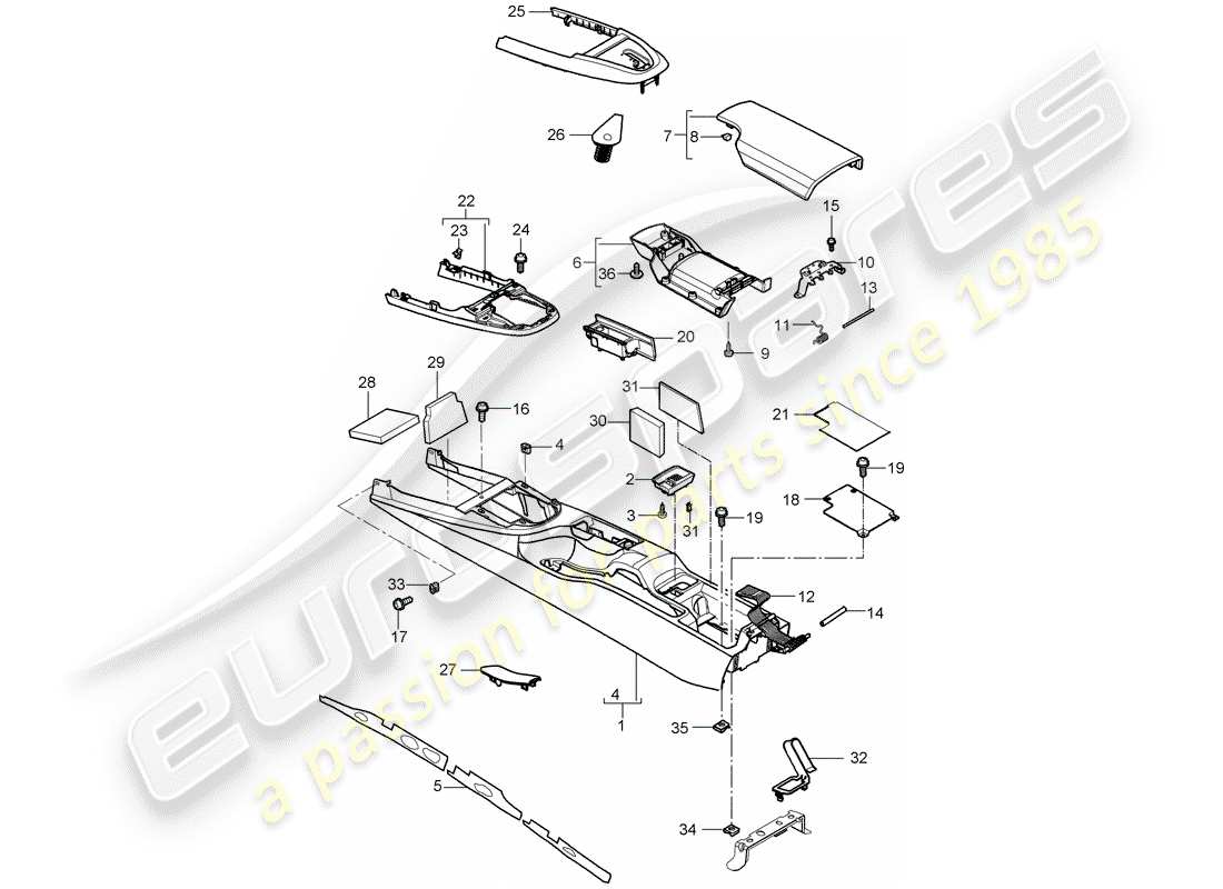 porsche 2005 (987 boxster) console centrale schéma des pièces