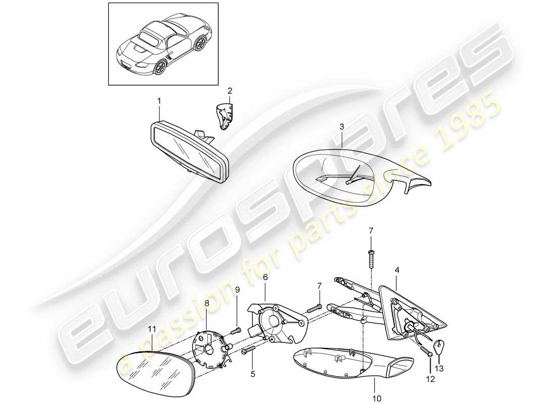 porsche 2006 (987 boxster) rétroviseur intérieur schéma des pièces