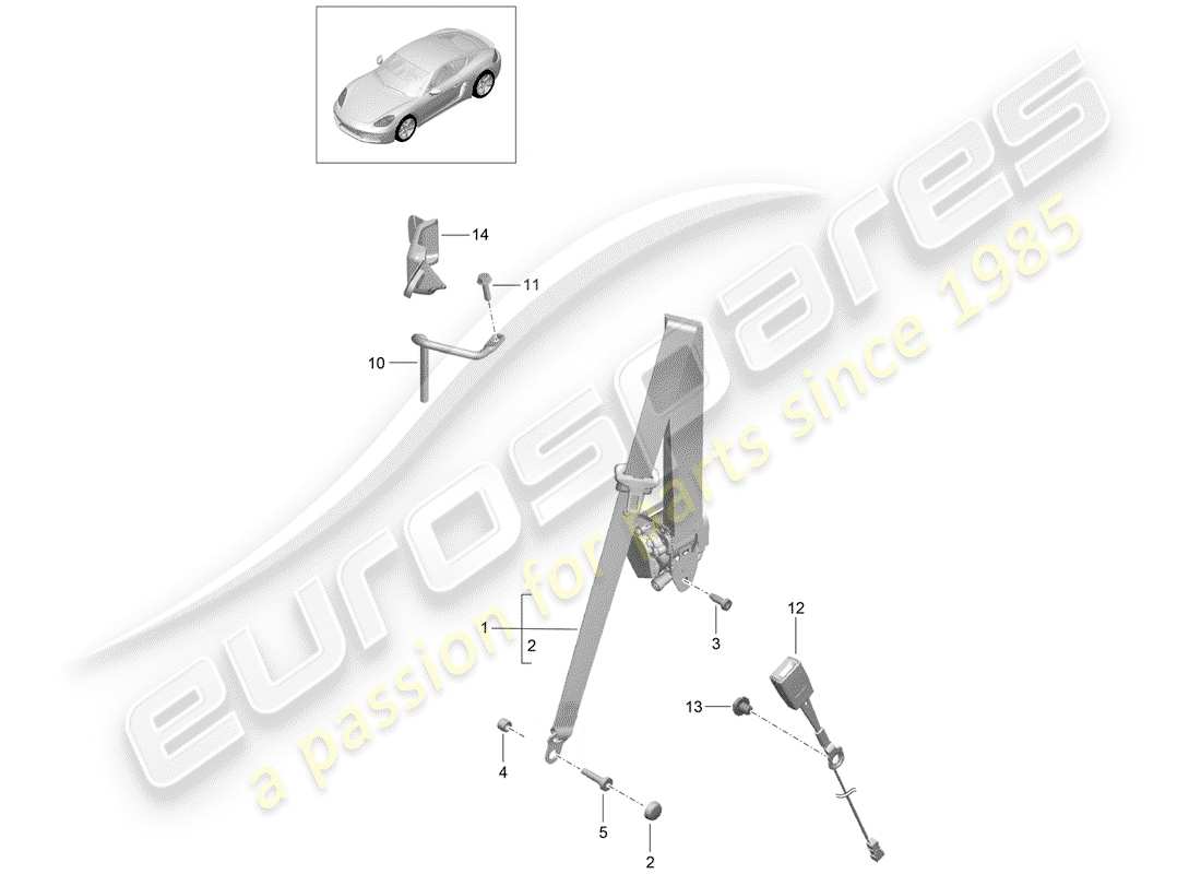 porsche 2017 (718 cayman) ceinture de sécurité à trois points schéma des pièces