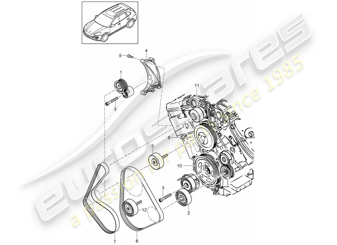 porsche 2011 (cayenne e2 92a) amortisseur de tension de courroie schéma des pièces