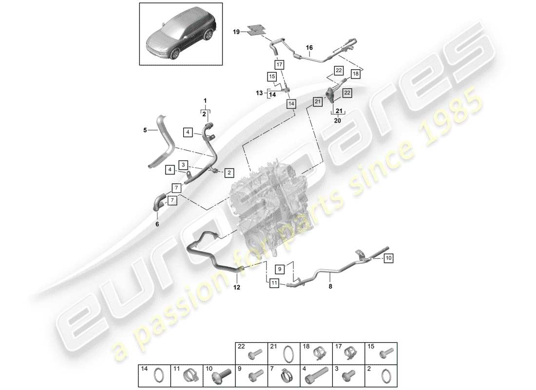 porsche 2019 (cayenne e3 9ya/9yb) refroidissement par eau schéma des pièces