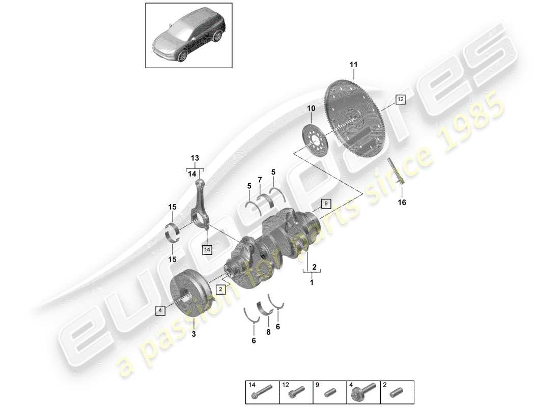 porsche 2019 (cayenne e3 9ya/9yb) diagramme de pièce de vilebrequin