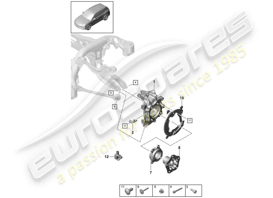 porsche 2019 (cayenne e3 9ya/9yb) porte-roue schéma des pièces