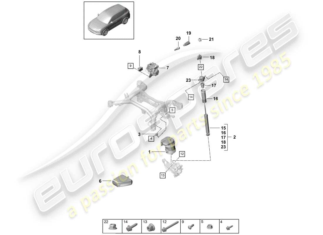 porsche 2019 (cayenne e3 9ya/9yb) ressort pneumatique schéma des pièces